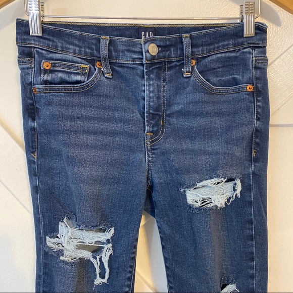 Gap Soft True Skinny Distressed Mid Rise Ankle Denim Jeans Dark Indigo Sz 4/27 - Picture 2 of 11